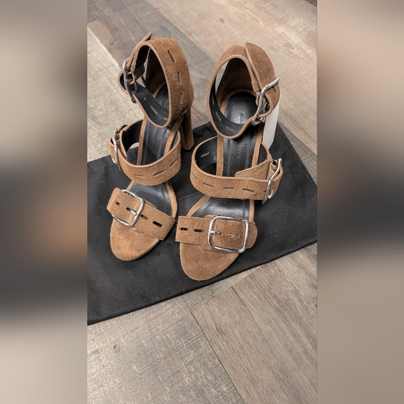 Alexander Wang Shoes - Alexander Wang Brown Suede Heels with Silver Buckles